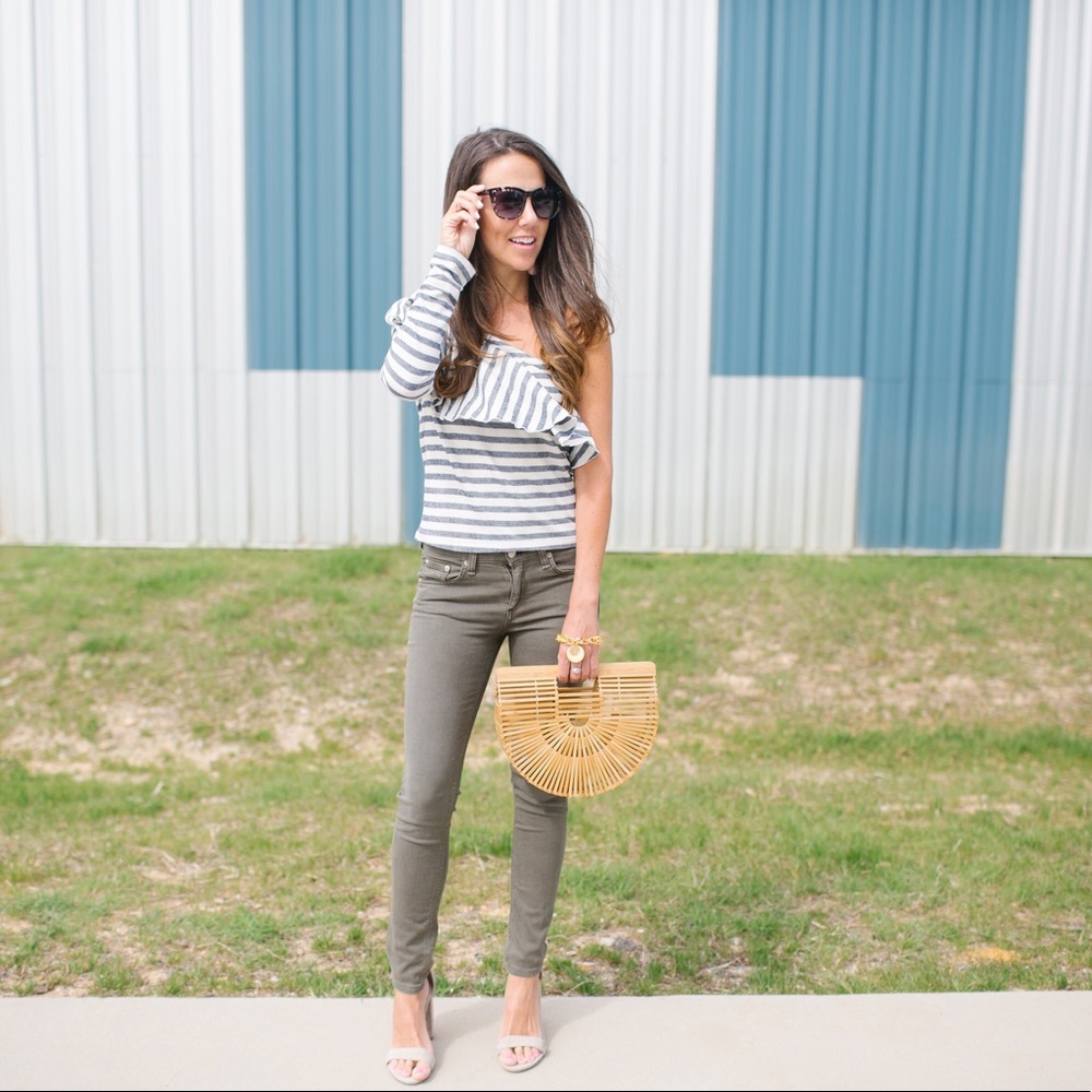 Splendid striped one shoulder shirt with ruffle